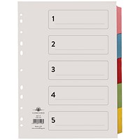 Concord Reinforced Board Subject Dividers, 5-Part, Blank Multicolour Tabs, A4, Multicolour