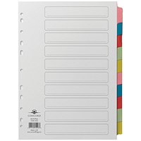 Concord Reinforced Board Subject Dividers, 10-Part, Blank Multicolour Tabs, A4, Multicolour