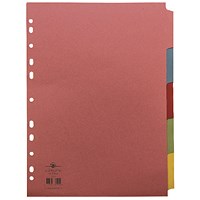 Concord Reinforced Board Subject Dividers, 5-Part, Blank Multicolour Tabs, A4, Multicolour