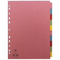 Concord Reinforced Board Subject Dividers, 10-Part, Blank Multicolour Tabs, A4, Multicolour