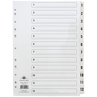 Concord Reinforced Board Index Dividers, 1-12, Clear Tabs, A4, White