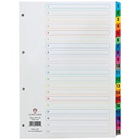 Concord Reinforced Board Index Dividers, 1-20, Multicolour Tabs, A4, White