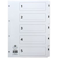 Concord Reinforced Board Index Dividers, 1-5, Clear Tabs, A4, White