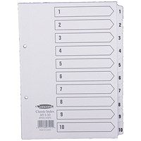 Concord Reinforced Board Index Dividers, 1-10, Clear Tabs, A5, White