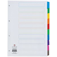 Concord Reinforced Board Subject Dividers, 10-Part, Blank Multicolour Tabs, A4, White