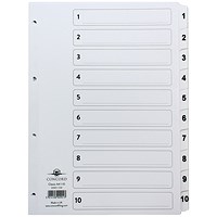 Concord Reinforced Board Index Dividers, 1-10, Clear Tabs, A4, White