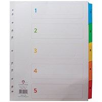 Concord Reinforced Board Index Dividers, Extra Wide, 1-5, Multicolour Tabs, A4, White