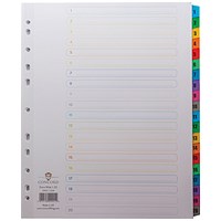 Concord Reinforced Board Index Dividers, Extra Wide, 1-20, Multicolour Tabs, A4, White