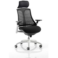 Flex Task White Frame & Black Seat Operator Chair, Headrest, Height Adjustable Arms, Black Back
