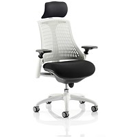 Flex Task White Frame & Black Seat Operator Chair, Headrest, Height Adjustable Arms, White Back Flex Task White Frame & Black Seat Operator Chair, Headrest, Height Adjustable Arms, White Back