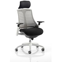 Flex Task White Frame & Black Seat Operator Chair, Headrest, Height Adjustable Arms, Grey Back