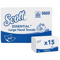 Scott Xtra Hand Towels, 1-Ply, White, 15 Sleeves of 240 Sheets