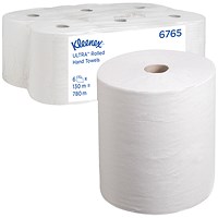 Kleenex 2-Ply Ultra Hand Towel Roll, 130m, White, Pack of 6