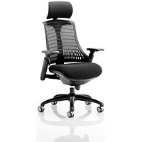 Flex Task Black Frame & Seat Operator Chair, Headrest, Height Adjustable Arms, Black Back