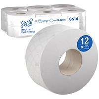 Hostess Mini Jumbo Toilet Tissue Rolls, 2-Ply, White, 12 Rolls