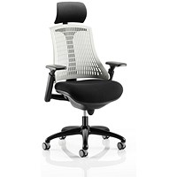 Flex Task Black Frame & Seat Operator Chair, Headrest, Height Adjustable Arms, White Back