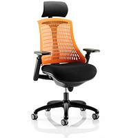 Flex Task Black Frame & Seat Operator Chair, Headrest, Height Adjustable Arms, Orange Back