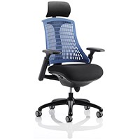 Flex Task Black Frame & Seat Operator Chair, Headrest, Height Adjustable Arms, Blue Back