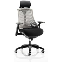 Flex Task Black Frame & Seat Operator Chair, Headrest, Height Adjustable Arms, Grey Back
