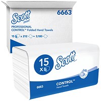 Scott Performance 1-Ply M-Fold Hand Towels, White, Pack of 3180