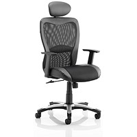 Victor Leather & Mesh Executive Chair, Headrest,, Height Adjustable Arms, Black