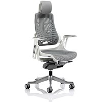 Zure Elastomer Executive Chair, Headrest, Height Adjustable Arms, Grey