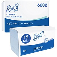 Scott Control 1-Ply V-Fold Paper Hand Towels, Blue, Pack of 3600