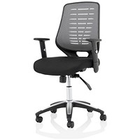 Relay Task Operator Chair, Silver Mesh Back, Black, With Height Adjustable Arms