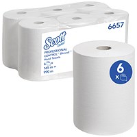 Scott 1-Ply Slimroll Towel Roll, White, Pack of 6