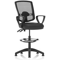Eclipse II High Rise Deluxe Mesh Back Operator Chair, Black Leather, Loop Arms