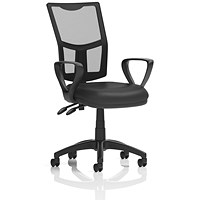 Eclipse Plus II Mesh Back Bonded Leather Operator Chair, Fixed Height Arms, Black