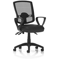 Eclipse Plus III Deluxe Mesh Back Bonded Leather Operator Chair, Fixed Height Arms, Black