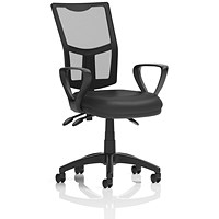 Eclipse Plus III Mesh Back Bonded Leather Operator Chair, Fixed Height Arms, Black