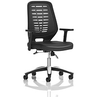 Relay Task Operator Chair, Black Mesh Back, Black Leather, With Height Adjustable Arms