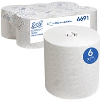 Scott Essential 1-Ply Rolled Paper Hand Towel Roll, 350m, White, Pack of 6