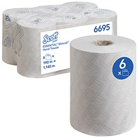 Scott 6695 Essentials Slimroll Hand Towel Rolls, 1-Ply, White, Pack of 6