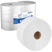 Scott Control Jumbo Toilet Tissue Centrefeed Rolls, White, 2-Ply, 1280 Sheets per Roll, 1 Pack of 6 Rolls