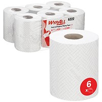 WypAll L10 Food and Hygiene Centrefeed Paper Rolls, 1 Ply, White, Pack of 6
