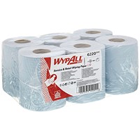 WypAll L10 Service and Retail Centrefeed Paper Rolls, 1 Ply, Blue, Pack of 6
