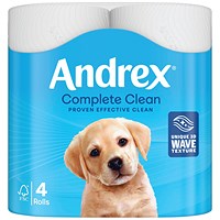 Andrex Complete Clean Toilet Roll, 2-Ply, 190 Sheets Per Roll, Pack of 24