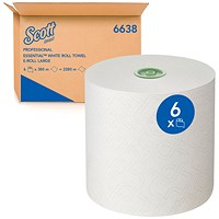 Scott Essential 1-Ply Hand Towels Roll E-Roll Large White (Pack of 6) 6638