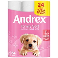 Andrex Family Toilet Roll, 2-Ply, 170 Sheets Per Roll, Pack of 24