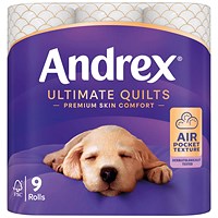 Andrex Ultimate Quilts Toilet Roll, 3-Ply, 460 Sheets Per Roll, Pack of 9