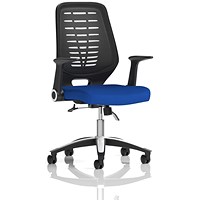 Relay Task Operator Chair, Black Mesh Back, Stevia Blue, With Folding Arms