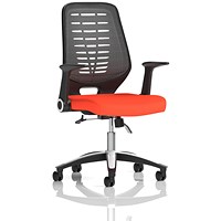 Relay Task Silver Mesh Back Operator Chair, Folding Arms, Tabasco Orange