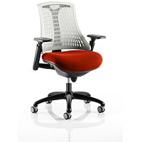 Flex Task White Back Black Frame Operator Chair, Height Adjustable Arms, Tabasco Orange