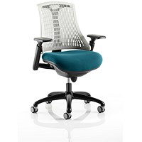 Flex Task White Back Black Frame Operator Chair, Height Adjustable Arms, Maringa Teal
