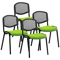 ISO Black Frame Mesh Back Stacking Chair, Myrrh Green Fabric Seat, Pack of 4