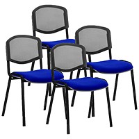 ISO Black Frame Mesh Back Stacking Chair, Stevia Blue Fabric Seat, Pack of 4