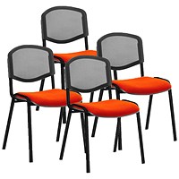 ISO Black Frame Mesh Back Stacking Chair, Tabasco Orange Fabric Seat, Pack of 4